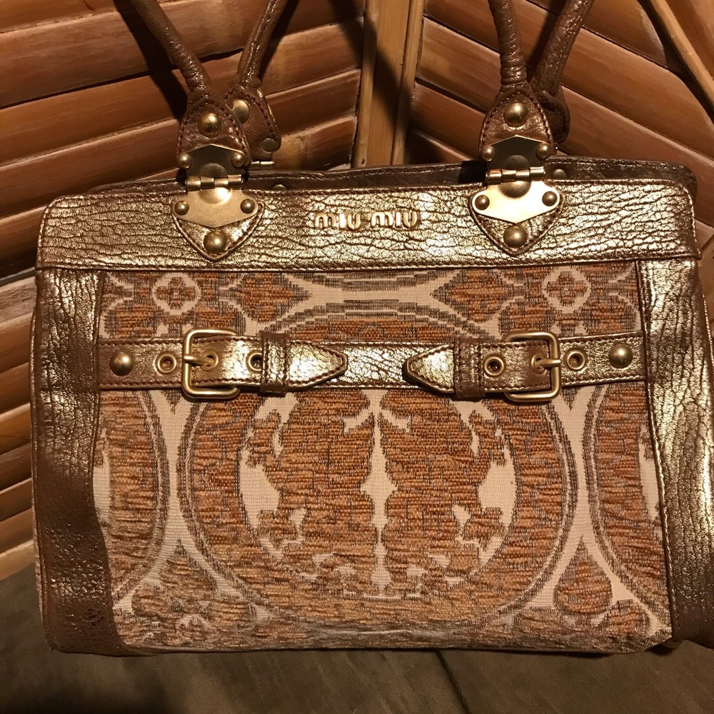Gold cut velvet Miu Miu Handbag